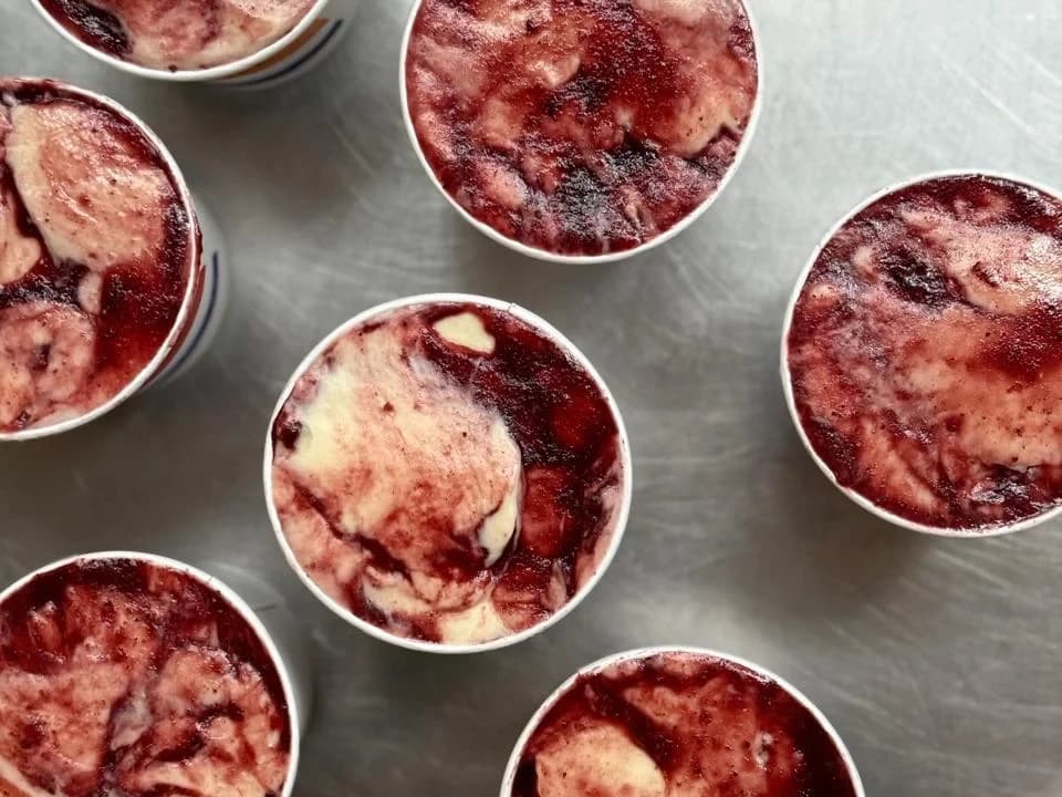 sorbet de cupuaçu, calda de grumixama